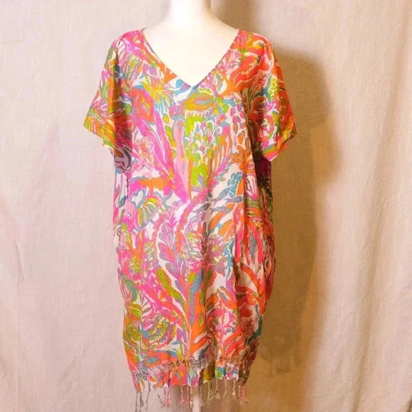 Lilly Pulitzer Scuba to Cuba Multi Color Fringe Hem S/M Coverup/ Dress,Vacay - Picture 1 of 9